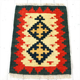 カシュカイ族の手織りキリム・シラーズ 60×43cm発色のよいカラフルモチーフ