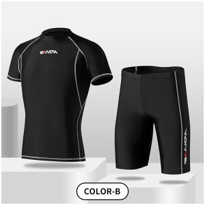 水着メンズ 上下セット 水着 メンズ スイムウェア ラッシュガード フィットネス水着 セパレート フィットネス 速乾 競泳 半袖 ストレッチ 水陸両用 サーフパンツ 海 プール ジム 練習用 UVカ