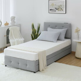オトナ可愛い ファブリックベッド 収納付き シングルベッド ベッド ファブリック 2口コンセント付 ベッドフレーム