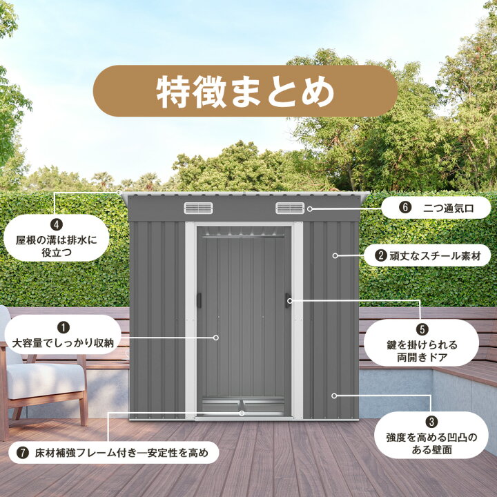 楽天市場】【 グレー】物置 屋外 大型 倉庫 大型物置 戸外収納庫 物置  