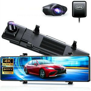 �h���C�u���R�[�_�[ �~���[�^ 4K�掿�� GPS�ǐ� �O�� 2�J���� 4K UHD 800����f SONY�Z���T�[ 12�C���`���� WDR �^�b�`�p�l���� �h�����R �A�v���A�g GPS 24���Ԓ��ԊĎ� 170°�L�p ���[�v�^�� �Ռ��^
