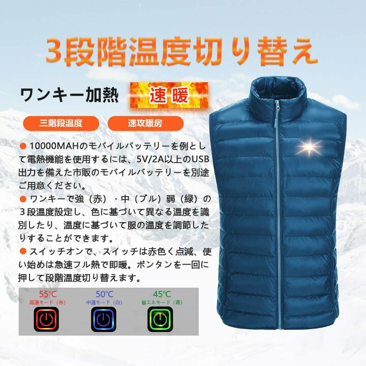 楽天市場】MIDIAN 電熱ベスト 防寒ベスト 3つヒーター 3段階温度調整 
