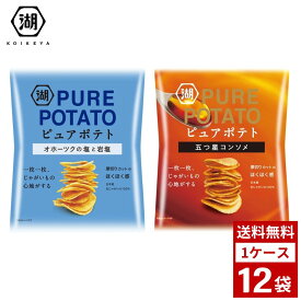 ピュアポテト ポテトチップス 各種 オホーツクの塩と岩塩 五つ星コンソメ 1ケース12袋入り コイケヤ ポテチ お菓子 おやつ 詰め合わせ まとめ買い 箱買い 詰め合せ 送料無料 防災 非常食 箱 ケース