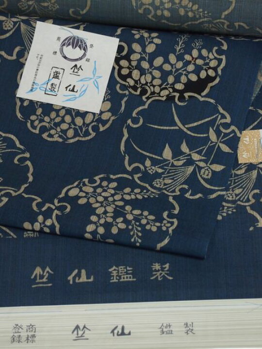 楽天市場】竺仙鑑製浴衣地 奥州小紋 雪輪に萩と千日紅 藍【竺仙 