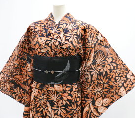 nonoの大人本格浴衣 Tida「南の森 橙色」綿麻　Mサイズ　レディース浴衣【Kimono Factory nono　のの キモノファクトリーノノ】