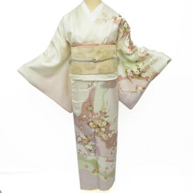 【 新品 】 訪問着 未使用 着物 花の図 宝物 金駒刺繍 地模様 桜色 トール 丈167cm 裄68cm Lサイズ 柔らかな雰囲気を纏う逸品 A695-1 [ 正絹 袷 アウトレット 訪問着 着物 中古 秋春冬 送料無料 きもの北條]