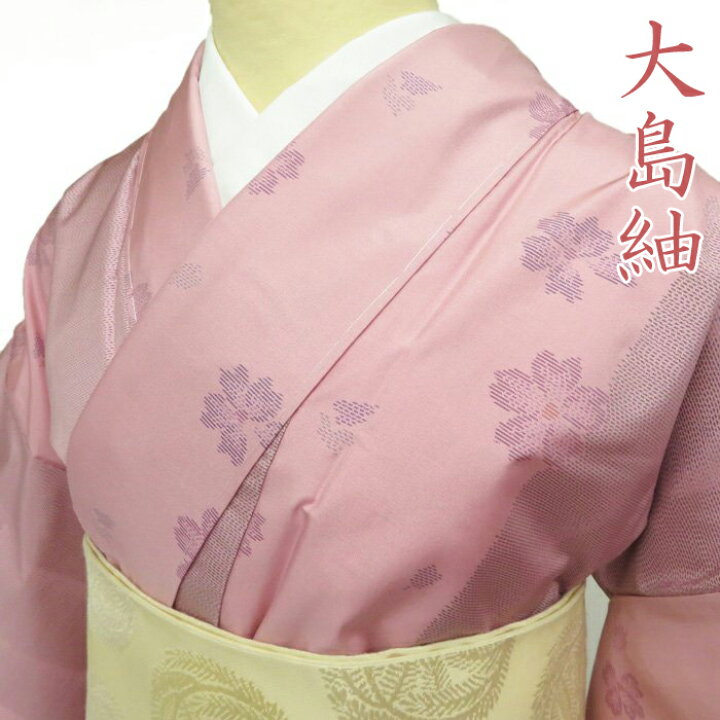 付け下げ 染大島紬 桜 桜吹雪 くすみカラー 道長取り 着物 021a d したたる 