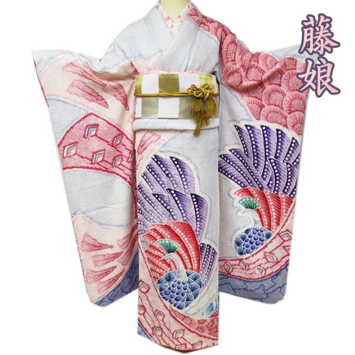 振袖 襦袢セット 着物 中古 藤娘 身丈165cm L トールA1013-1