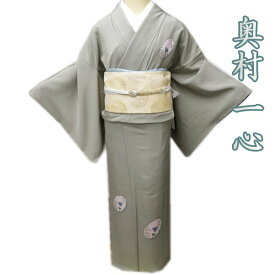 ＼ FINAL PRICE ／ 【 中古 】 付下げ 付け下げ 訪問着 着物 リサイクル 袷 紋付き 奥村一心 雪輪取り 波に千鳥 淡い鶸茶色 身丈160cm 裄66cm M A894-1 [ 和服 入学式 卒業式 お茶会 お宮参り 入卒式 きもの 送料無料 きもの北條]