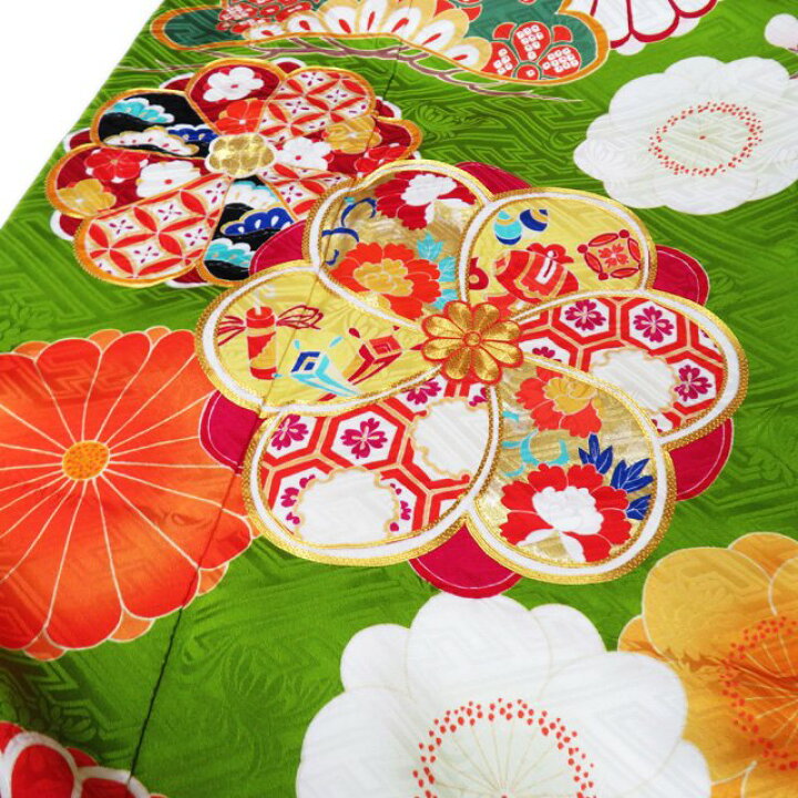 振袖 着物 中古 正絹 待ち 金駒刺繍 花模様 松竹梅 束ね熨斗 御車 地模様 