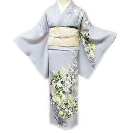 ＼ FINAL PRICE ／ 【 中古 】 訪問着 リサイクル着物 正絹 袷 フォーマル 作家物 落款 花の図 白銅色 多色 身丈163cm 裄67cm L A962-1 [ 和服 入学式 卒業式 お茶会 結婚式 お宮参り アウトレット 送料無料 きもの北條]