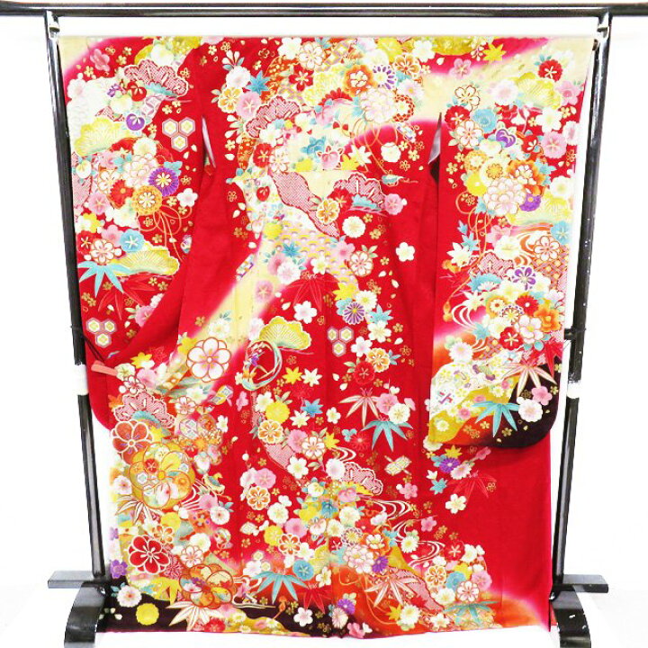 楽天市場】【 中古 】 振袖 着物 リサイクル 正絹 袷 金駒刺繍 花模様  