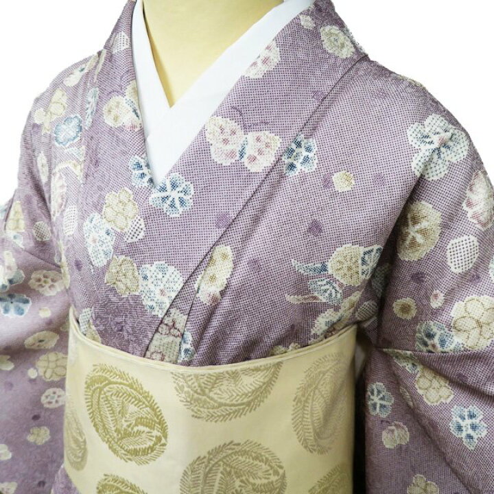 楽天市場】【 未使用 】 小紋 着物 正絹 袷 カジュアル 花模様 薄紫色 