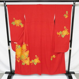 【 中古 】 振袖 リサイクル着物 成人式 結婚式 結納 花模様 薔薇 赤色 多色 金 身丈159.5cm 裄66cm M A1237-1 [和服 振袖 レンタルアップ アウトレット セール 販売 バーゲン 送料無料 きもの北條]