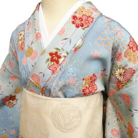 【 中古 】 小紋 リサイクル着物 正絹 単衣 カジュアル 花模様 籠目 暈し 水浅葱色 多色 金 身丈159cm 裄64.5cm M A1248-1 [和服 観劇 お食事 普段使い 街着 茶席 きもの kimono 送料無料 きもの北條]