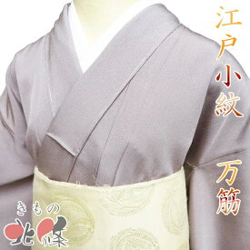 【 中古 】 小紋 江戸小紋 リサイクル着物 正絹 袷 カジュアル 万筋 縦縞模様 京紫色 身丈158cm 裄63.5cm M A1331-1 [和服 お茶会 観劇 お食事 街歩き きもの kimono 送料無料 きもの北條]