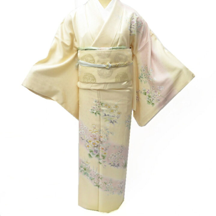 楽天市場】【 未使用 】 訪問着 着物 花の図 金駒刺繍 練色 トール 丈 
