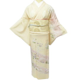 【 新品 】 特選 夏物 訪問着 着物 絽 花模様 金駒刺繍 薄卵色 トール 丈166.5cm 裄68cm Lサイズ 淑やかな雰囲気漂う装い A738-2 [ 正絹 訪問着 結婚式 お宮参り フォーマル 夏 送料無料 きもの北條]