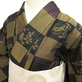 ＼ FINAL PRICE ／ 【 未使用 】 紬地 着物 市松取り 春夏秋冬 茶系色 丈158cm 裄64.5cm Mサイズ 粋なカジュアルスタイルに A790-2 [ 正絹 袷 紬 着物 kimono アウトレット 送料無料 きもの北條]