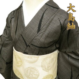 【 中古 】 大島紬 リサイクル着物 正絹 袷 カジュアル 焦茶色 黒色 身丈161.5cm 裄66cm M A1072-2 [ 和服 きもの 紬 普段着 kimono アウトレット 送料無料 きもの北條]