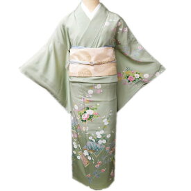 ＼ FINAL PRICE ／ 【 中古 】 訪問着 着物 リサイクル 正絹 袷 フォーマル 作家物 落款 和本と花の図 裏葉柳色 多色 身丈153.5cm 裄64.5cm S A881-2 [ 和服 入学式 卒業式 お茶会 お宮参り アウトレット kimono 送料無料 きもの北條]