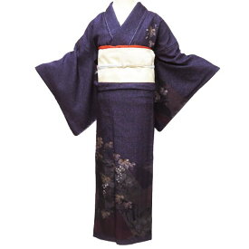 【 未使用 】 訪問着 着物 正絹 フォーマル 植物文様 葡萄 花 流水 紫紺色 多色 金 身丈158.5cm 裄66.5cm M A1132-2 [和服 入学式 卒業式 お茶会 お茶席 茶道 結婚式 お宮参り 送料無料 きもの北條]