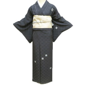 【 未使用 】 付下げ 付け下げ 訪問着 着物 正絹 袷 干支文様 地模様 市松 消炭色 金 身丈160.5cm 裄63.5cm M A1197-2 [和服 入学式 卒業式 お茶会 お茶席 茶道 お宮参り 利休忌 送料無料 きもの北條]