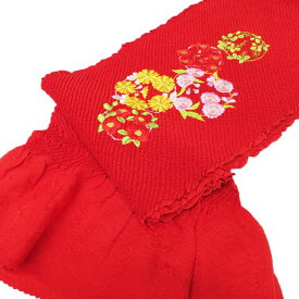 【 中古 】 帯揚げ 和装小物 新古品 リサイクル 正絹 絞り 刺繍 花模様 金糸 赤色 多色 A1272-2 [ 送料無料 きもの北條 ]