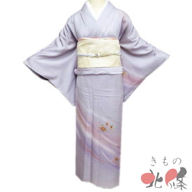 【 中古 】 付下げ 付け下げ 訪問着 リサイクル着物 正絹 袷 フォーマル 刺繍 花の図 暈し 浅紫色 身丈163cm 裄66cm L A1302-2 [入学式 卒業式 お宮参り 七五三 母 刺繍 和服 送料無料 きもの北條]