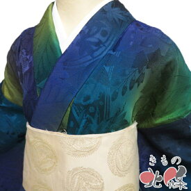 【 中古 】 特選 小紋 リサイクル着物 正絹 袷 カジュアル 地模様 花模様 辻が花 暈し 紫系色 緑系色 多色 身丈164cm 裄67cm L ワイド A1320-2 [観劇 お出かけ 街着 普段使い お食事 kimono 和服 送料無料 きもの北條]