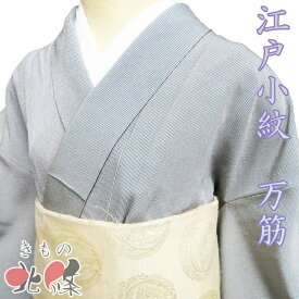 【 中古 】 小紋 江戸小紋 リサイクル着物 正絹 袷 セミフォーマル 紋付 作家物 落款 万筋 紺色 薄灰色 身丈158cm 裄66cm M A1331-2 [和服 お茶会 観劇 お食事 街歩き きもの kimono 送料無料 きもの北條]