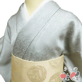 【 中古 】 色無地 リサイクル着物 正絹 袷 紋付き セミフォーマル 三越扱い 地模様 花鳥模様 白鼠色 身丈155cm 62cm S A1386-2 [和服 入学式 卒業式 母 七五三 お宮参り お茶席 送料無料 きもの北條]