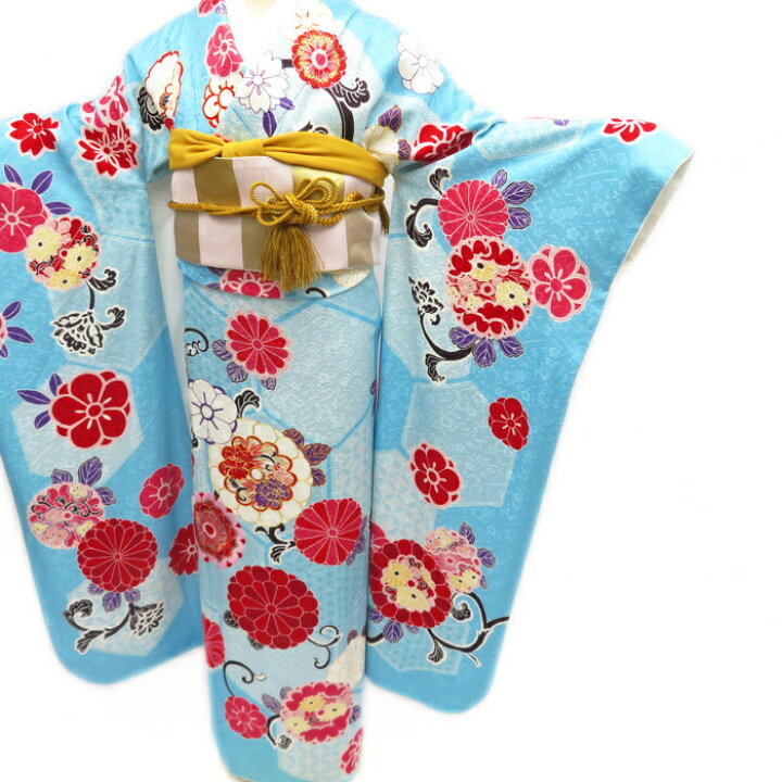 楽天市場】振袖 正絹 亀甲取りに花 金駒刺繍 成人式 結婚式 結納 