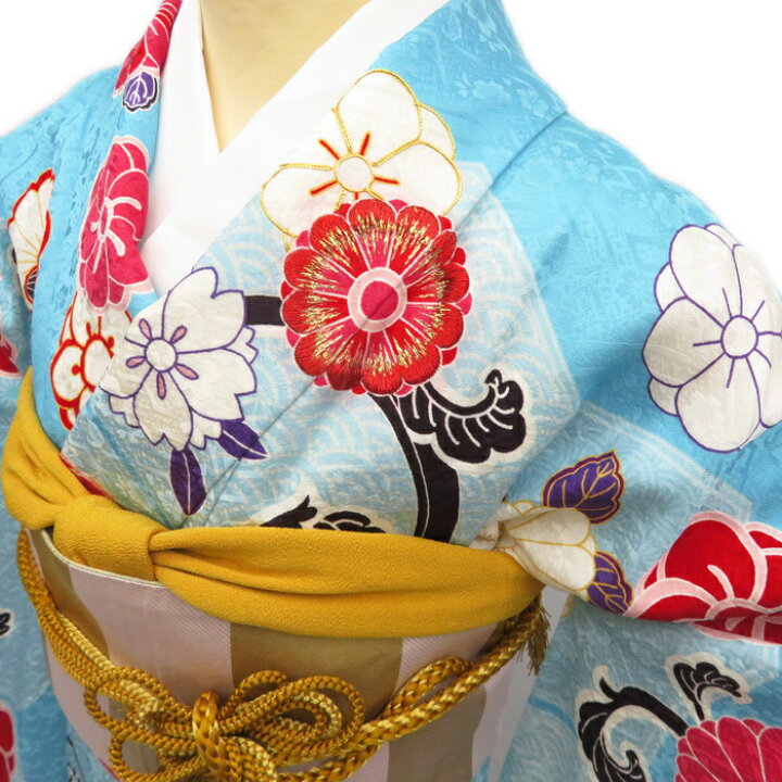楽天市場】振袖 正絹 亀甲取りに花 金駒刺繍 成人式 結婚式 結納