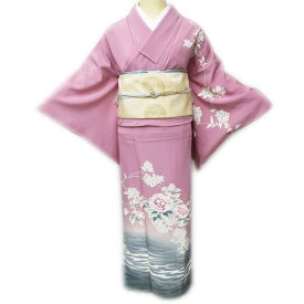 ＼ FINAL PRICE ／ 【 中古 】 訪問着 リサイクル 着物 正絹 単衣 フォーマル 作家物 落款 花の図 石竹色 身丈162cm 裄66.5cm M ワイド A852-3 [ 和服 お茶会 結婚式 お宮参り アウトレット kimono 送料無料 きもの北條]