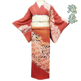 【 中古 】 訪問着 リサイクル着物 正絹 袷 フォーマル 滝泰 落款 絞り 辻が花 蝶 暈し 紅唐色 多色 金 身丈157cm 裄64cm M A1073-3 [ 和服 入学式 卒業式 お茶会 結婚式 お宮参り アウトレット 送料無料 きもの北條]