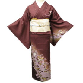 ＼ FINAL PRICE ／ 【 中古 】 訪問着 着物 リサイクル 正絹 袷 フォーマル 作家物 落款 植物文様 金彩 茶色 金 身丈155cm 裄63.5cm S A894-3 [ 和服 入学式 卒業式 お茶会 結婚式 お宮参り アウトレット 送料無料 きもの北條]