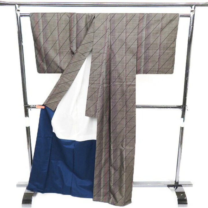楽天市場】【 中古 】 大島紬 リサイクル着物 斜線模様 トール 焦茶色 