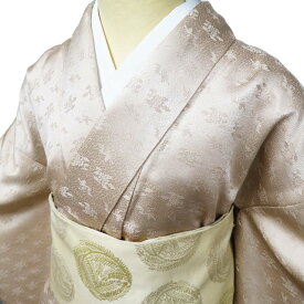 【 中古 】 色無地 リサイクル着物 正絹 袷 フォーマル 紋付き 地模様 紗綾形 菊 蘭 白茶色 身丈154.5cm 裄62.5cm S A1030-4 [ 和服 入学式 卒業式 お茶会 お宮参り アウトレット きもの kimono 送料無料 きもの北條]