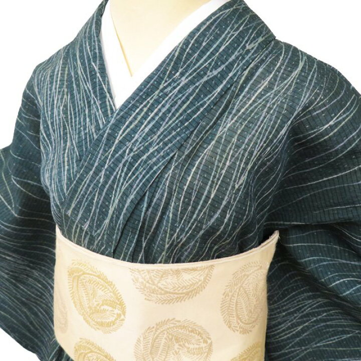 楽天市場】【 未使用 】 夏物 小紋 着物 正絹 カジュアル よろけ縞模様 