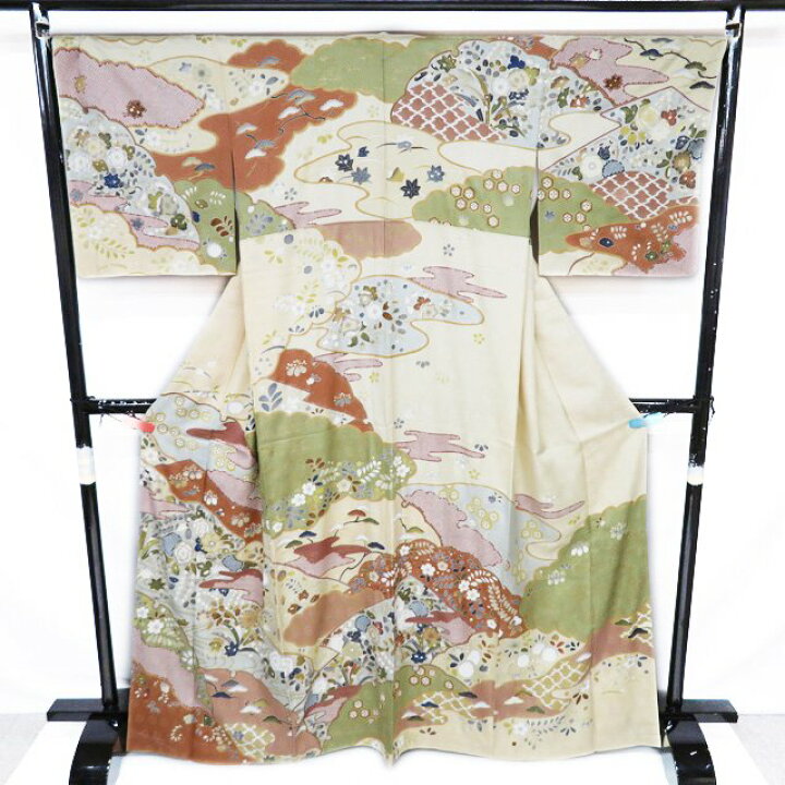 楽天市場】【 未使用 】 訪問着 着物 正絹 袷 フォーマル 金駒刺繍 花 