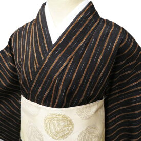 ＼ FINAL PRICE ／ 【 中古 】 紬 着物 リサイクル 正絹 袷 カジュアル 縦縞模様 鳶色 黄土色 身丈164cm 裄67cm L トール ワイド A890-4 [ 和服 きもの 紬 普段着 kimono アウトレット 送料無料 きもの北條]