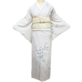 【 中古 】 訪問着 リサイクル着物 正絹 袷 フォーマル 作家物 落款 花の図 暈し 灰白色 多色 身丈159cm 裄64cm M A1228-4 [和服 入学式 卒業式 お茶会 お茶席 茶道 結婚式 お宮参り 利休忌 送料無料 きもの北條]