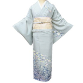 【 中古 】 特選 訪問着 リサイクル着物 正絹 袷 フォーマル 作家物 落款 花の図 薄緑色 多色 身丈165.5cm 裄68cm L トール A1261-4 [入学式 卒業式 お宮参り 結婚式 お茶会 お茶席 茶道 利休忌 和服 送料無料 きもの北條]