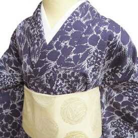 【 中古 】 特選 小紋 着物 リサイクル 正絹 袷 カジュアル 花模様 滅紫色 多色 身丈166.5cm 裄68.5cm L トール A1280-4 [観劇 お出かけ 街着 普段使い お食事 kimono 和服 送料無料 きもの北條]