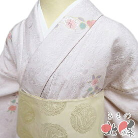 【 未使用 】 小紋 着物 正絹 袷 カジュアル 作家物 落款 花模様 地模様 桜色 多色 身丈165cm 裄70cm L トール ワイド A1320-4 [観劇 お出かけ 街着 普段使い お食事 kimono 和服 送料無料 きもの北條]