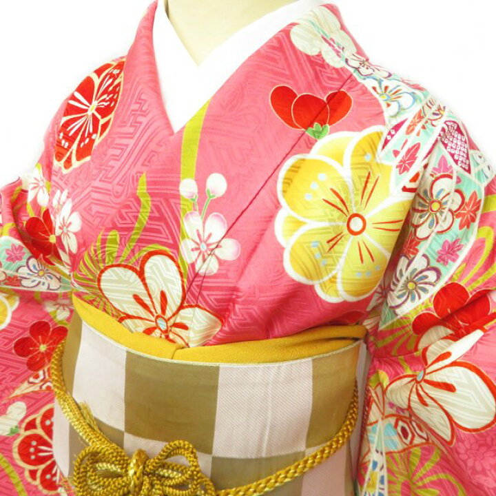 楽天市場】【 中古 】 振袖 リサイクル着物 正絹 折鶴に花模様 