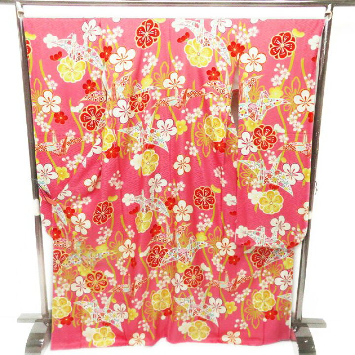 楽天市場】【 中古 】 振袖 リサイクル着物 正絹 折鶴に花模様 