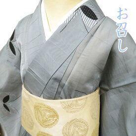 【 中古 】 夏物 お召し 御召 リサイクル着物 正絹 カジュアル 蝶模様 薄灰色 身丈154cm 裄63cm S A1038-5 [ 和服 きもの 紬 お召 普段着 kimono アウトレット 送料無料 きもの北條]