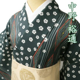 【 中古 】 紬 着物 リサイクル 正絹 中野裕通 hiromichi nakano 花模様 錆鉄御納戸色 多色 身丈167cm 裄68cm L トール A879-5 [和服 きもの 紬 普段着 kimono アウトレット 送料無料 きもの北條]